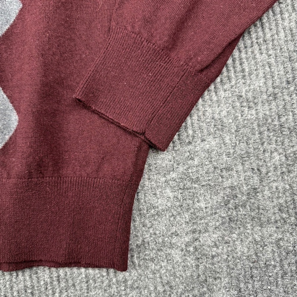 Banana Republic Sweater Mens L Burgundy Argyle Extra Fine Merino Wool V-Neck - Picture 9 of 14